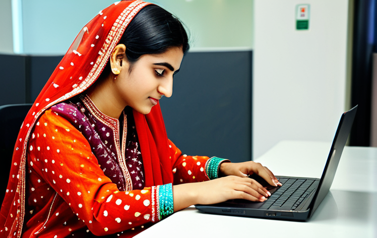 디지털화폐의 경제적 효과 분석 - **Prompt:** A Pakistani woman in a vibrant, traditionally embroidered shalwar kameez, working on a l...