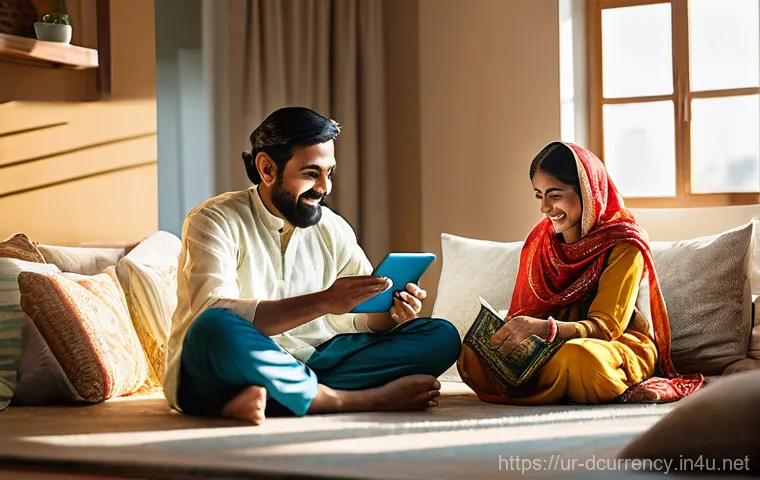 디지털화폐의 가치 저장 및 유통 - **Prompt:** A vibrant and hopeful scene depicting a diverse Pakistani family, including a father, mo...