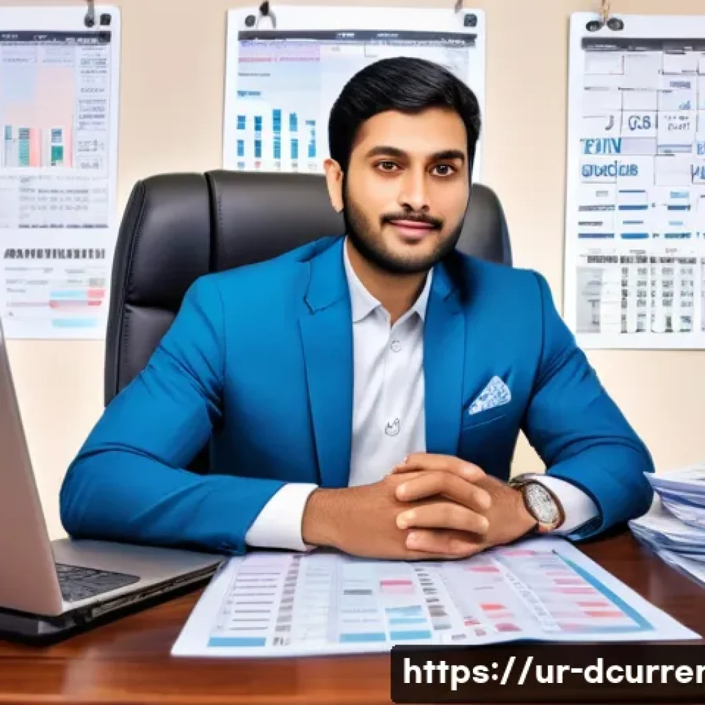 디지털화폐 투자에 따른 세금 - A detailed digital illustration of a South Asian businessman sitting at a traditional wooden desk cl...