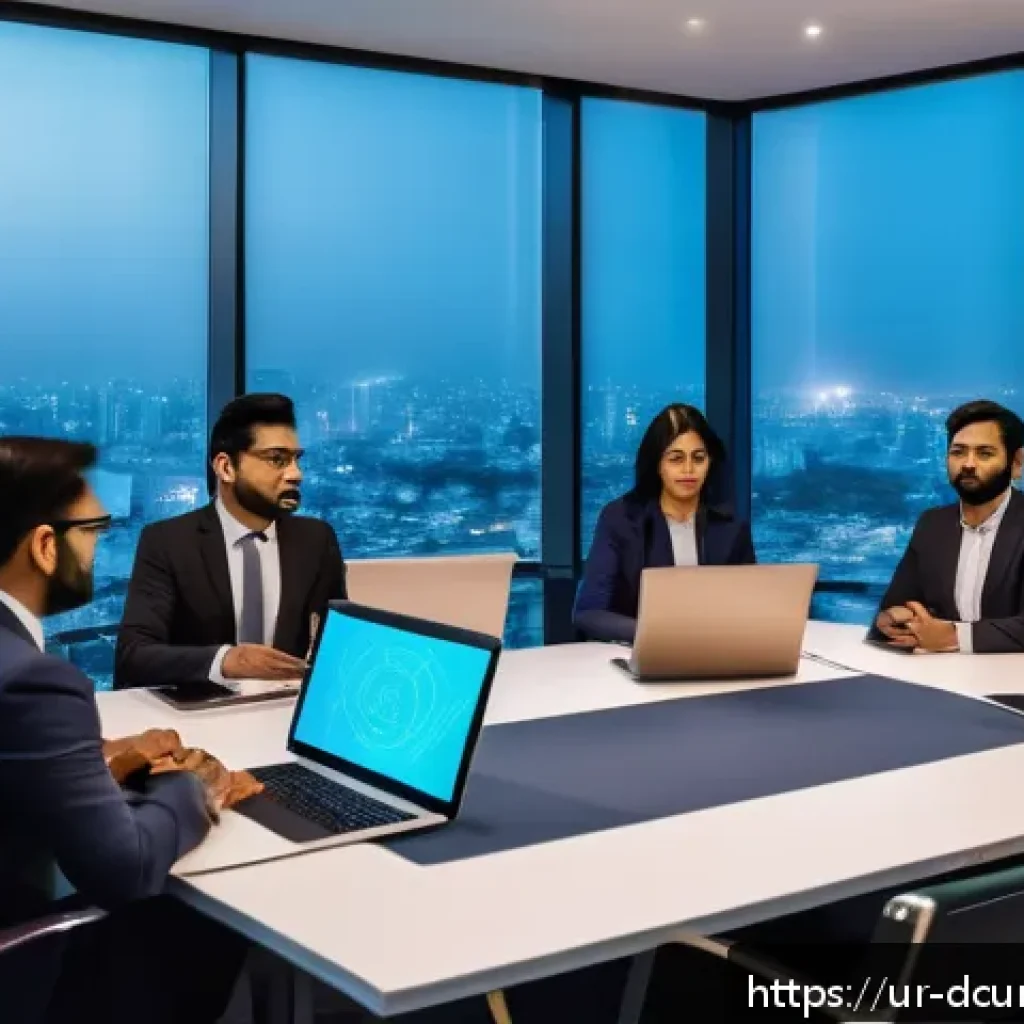 디지털화폐에 대한 주요 기업의 투자 - A modern corporate boardroom scene in a high-rise office in Karachi, featuring diverse executives of...